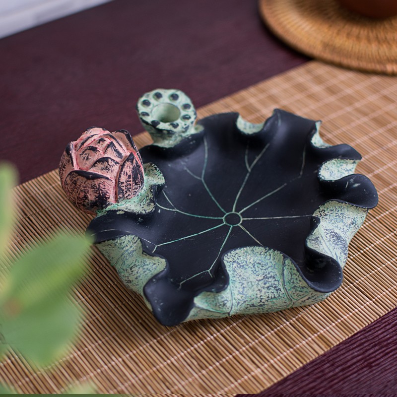 大号绿色荷叶烟灰缸 中式摆件