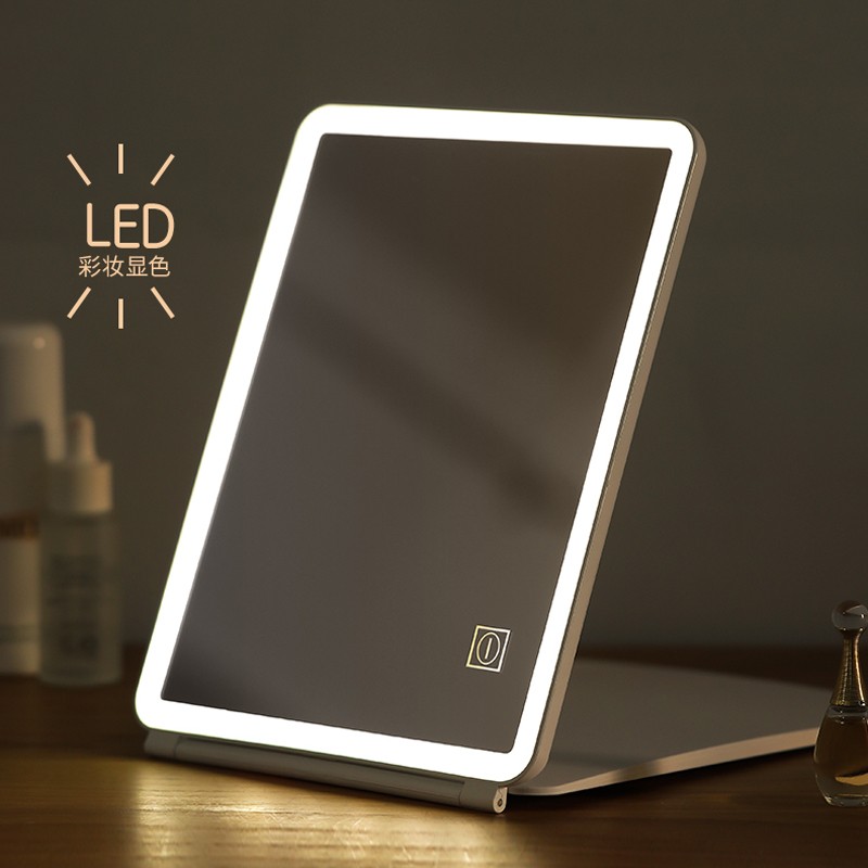 热销可折叠led镜子化妆镜简约美妆补光灯宿舍桌面台式带灯梳妆镜