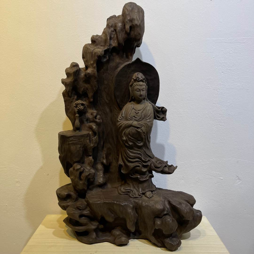 乌木 净瓶观音 纯手工雕刻 45  16  68 