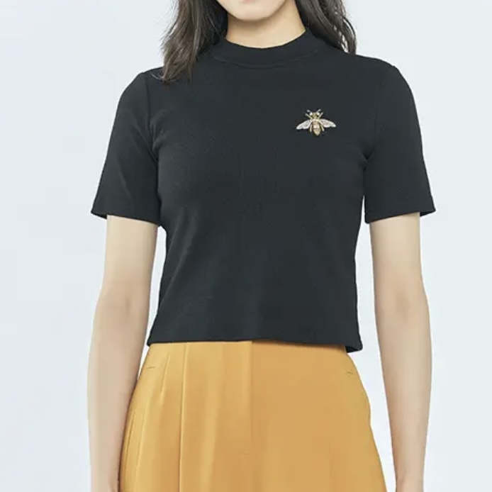 商场同款2024春夏季新款小蜜蜂刺绣针织坑条女T恤衫1300360