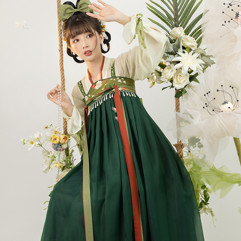 池夏：小森林 唐制短衫齐胸裙绿色原创改良汉服女春夏季日常仙气