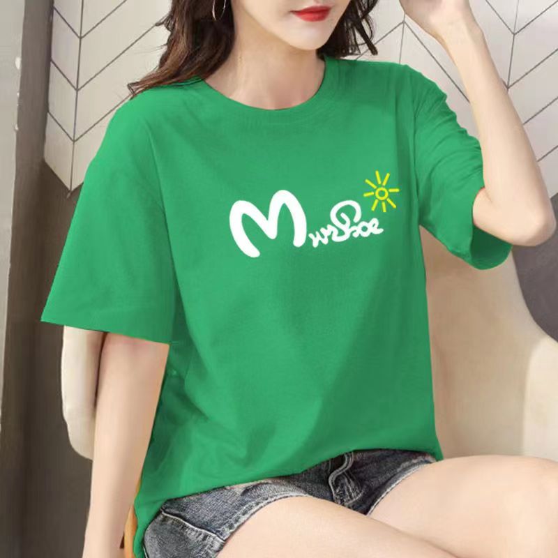 女款纯棉彩【短袖 M太阳花】短款显瘦时尚百搭夏季半袖印花圆领宽松