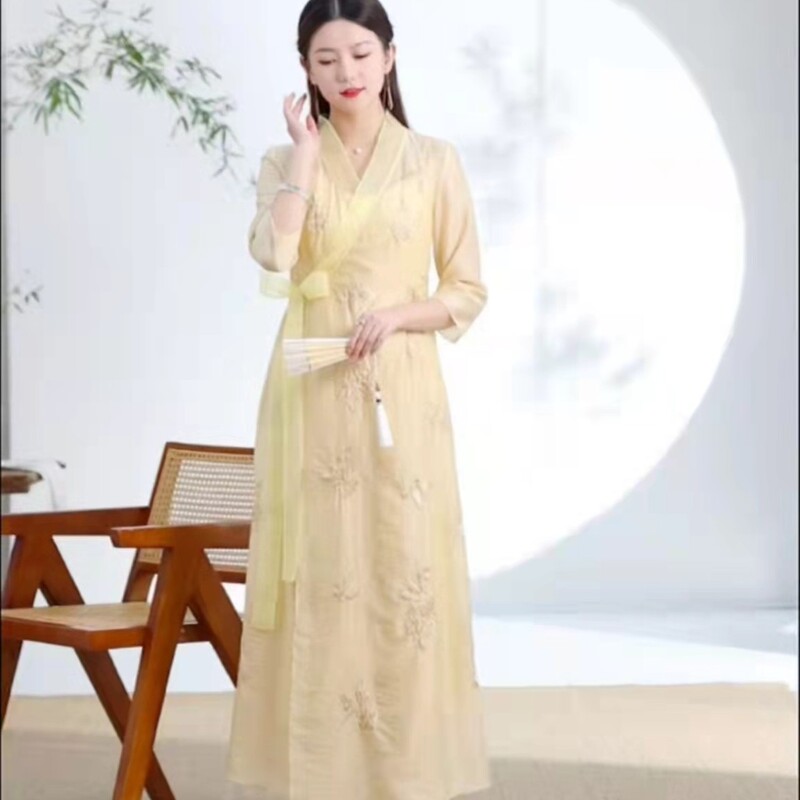 墨娇颜6306新款古意韵味气质刺绣连衣裙中式中国风复古夏季汉服