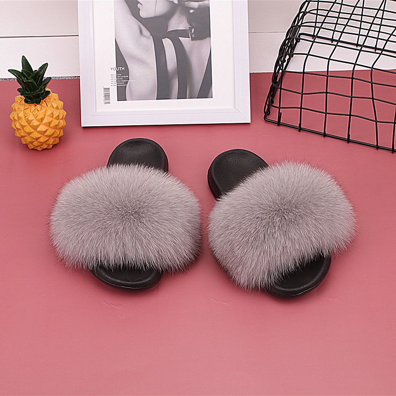 毛拖鞋夏秋凉拖一字狐狸毛皮草平底鞋女潮鞋外穿居家时尚网红百搭
