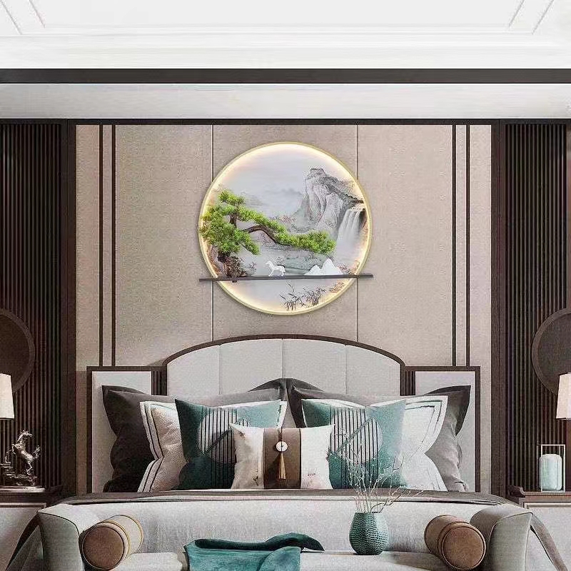 新中式禅意走廊书房餐厅客厅沙发背景墙挂画玄关茶室壁灯装饰画