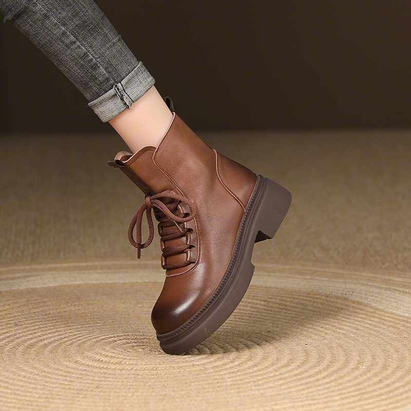 【翔子手工】秋冬新款复古真皮厚底休闲百搭英伦风马丁靴短靴子女