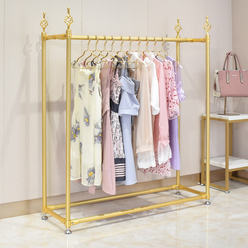 金色展示架铝合金双杠衣架卖场商场服装店挂衣架服装货架落地衣架
