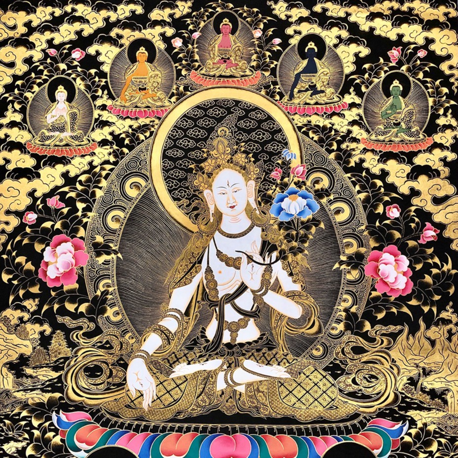 白度母唐卡增寿救度佛母描金diy手绘填色画静心减压涂色装饰画
