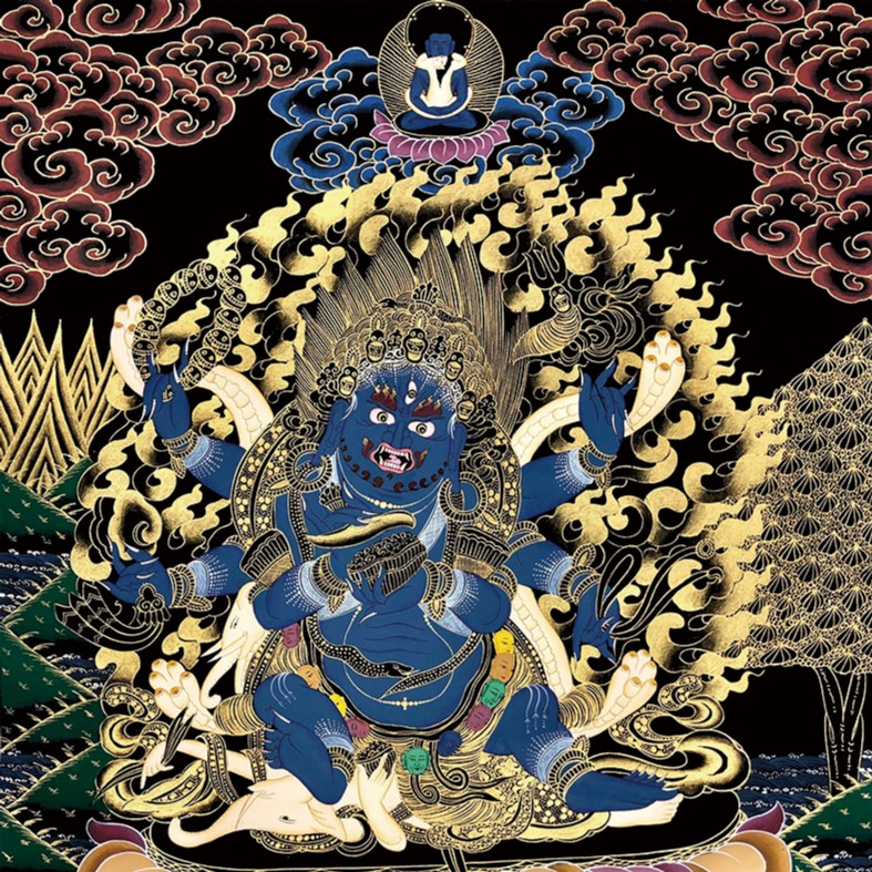 六臂玛哈嘎拉-大黑天唐卡描金diy手绘填色画静心减压涂色装饰画