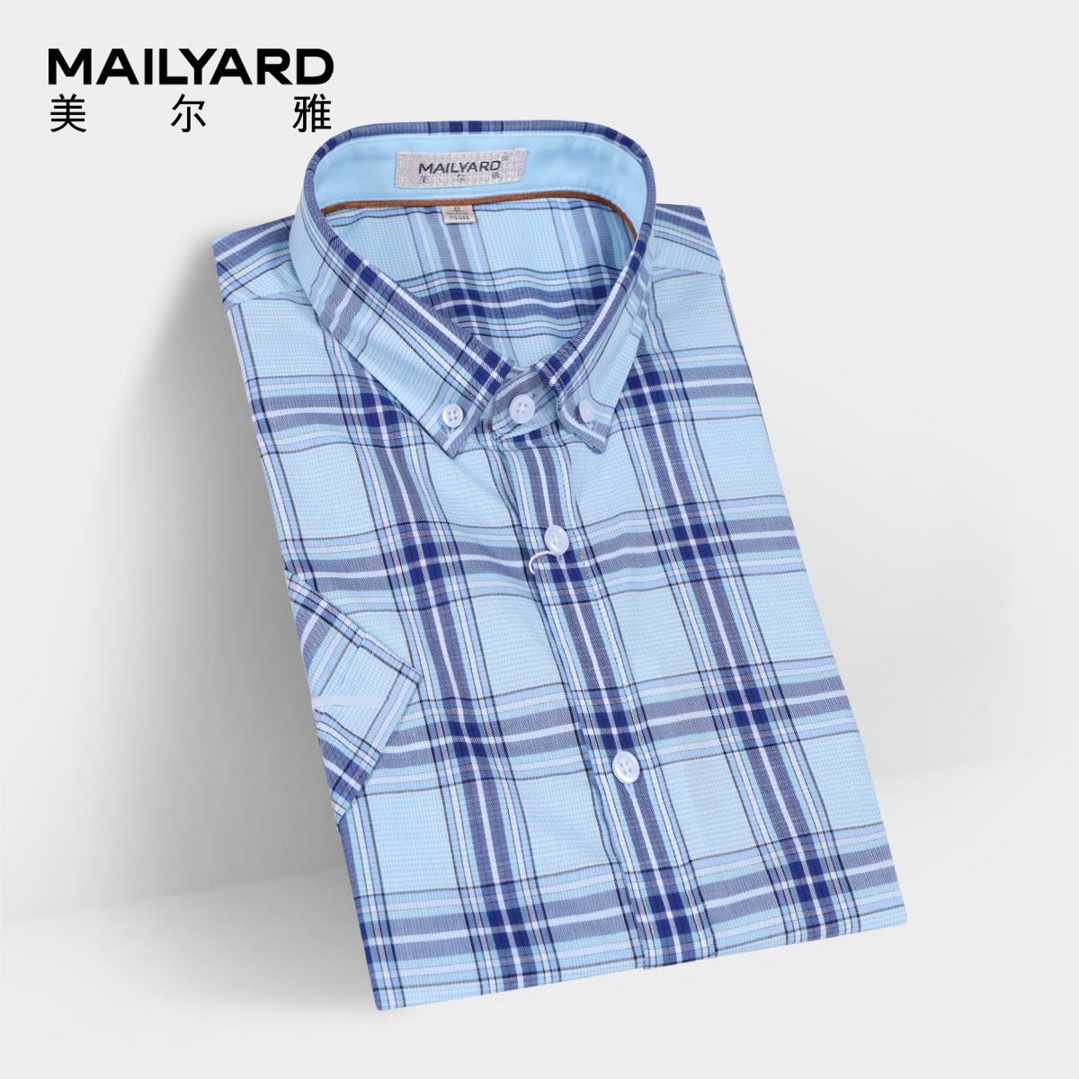 MAILYARD/美尔雅夏季商务修身男士格子短袖衬衫 休闲短衬衣 417