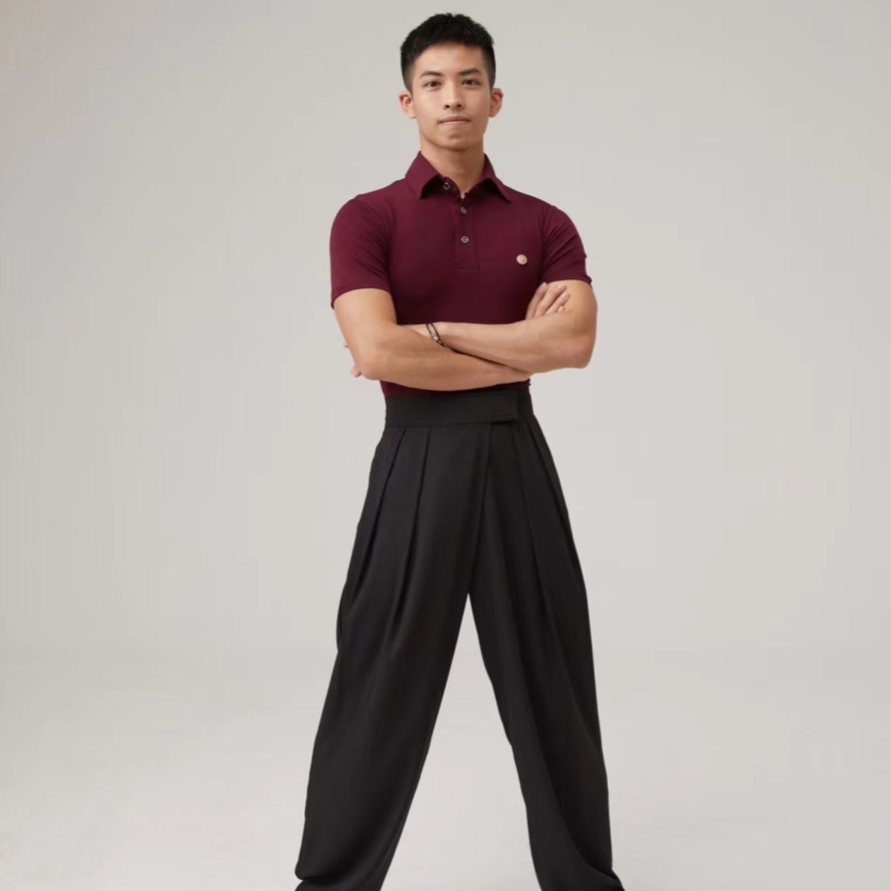 摩登舞男款POLO衫纯色透气薄款新款舞蹈服装百搭舞蹈用品跳舞衣服