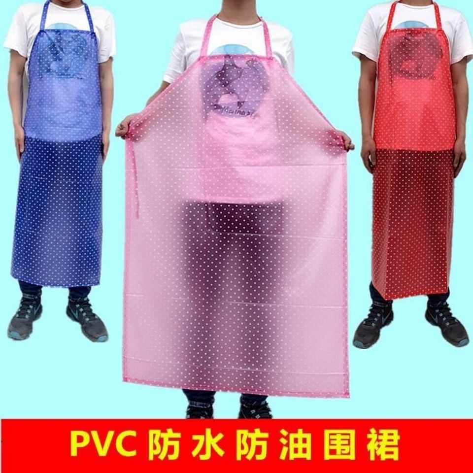 防水防油PVC围裙水晶点子塑胶透明长围腰男女成人工厂罩衣可调节