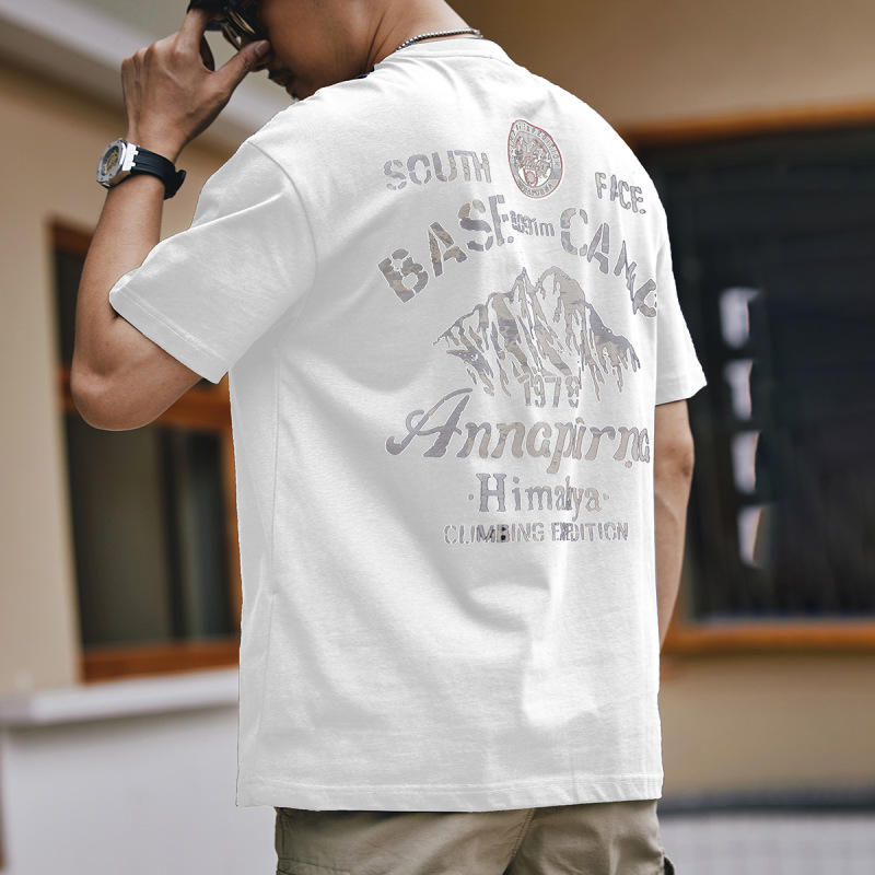 2024夏季新款美式重磅纯棉T恤男宽松圆领复古印花上衣休闲短袖男