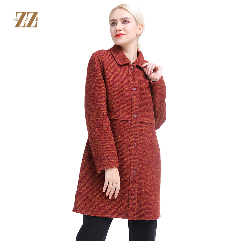 佐尔美秋冬季毛呢大衣中长款复古羊毛双面呢时尚气质外套E84SM05