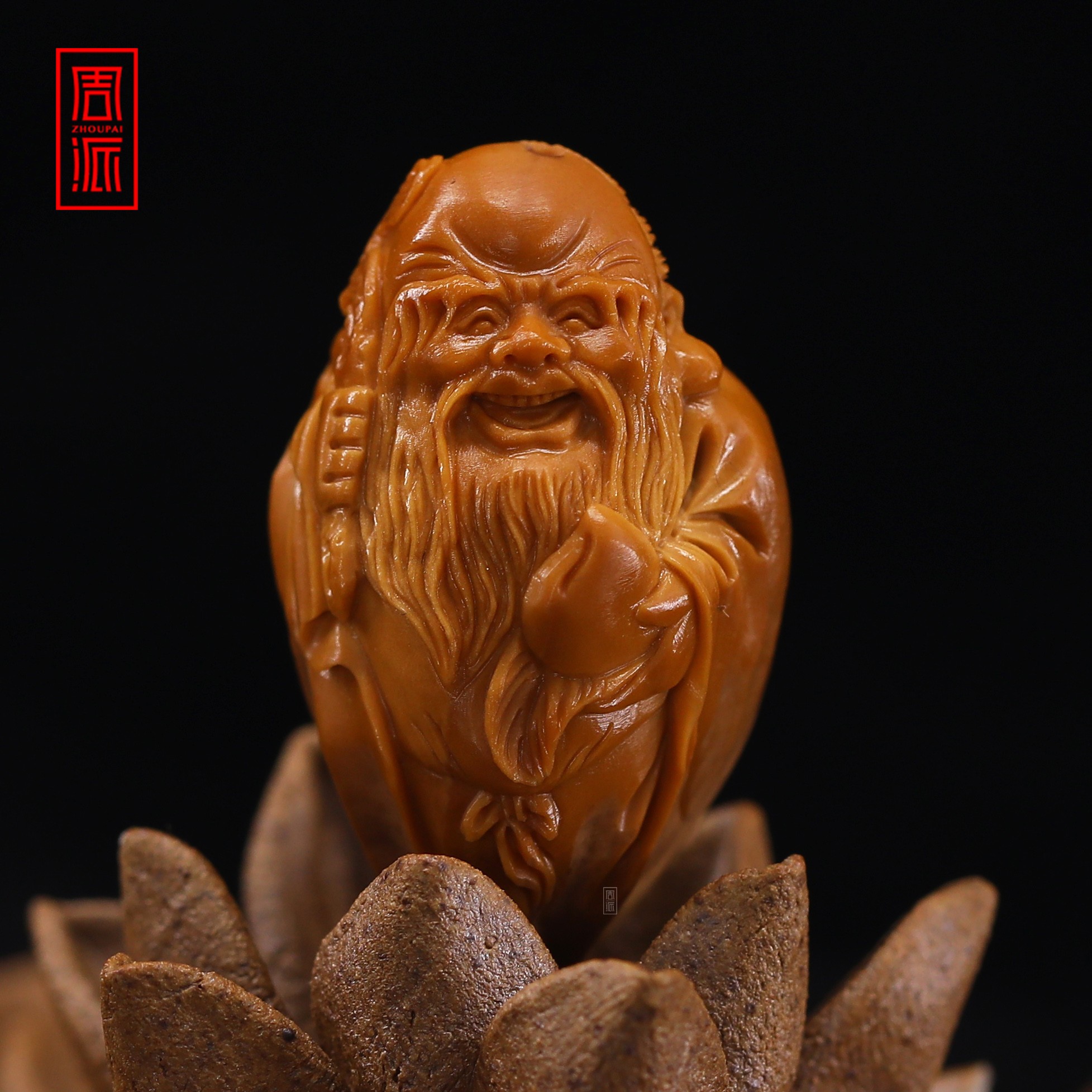 周派春毅核坊 包衣寿星橄榄核单子 文玩核雕纯手工雕刻手机钥匙链