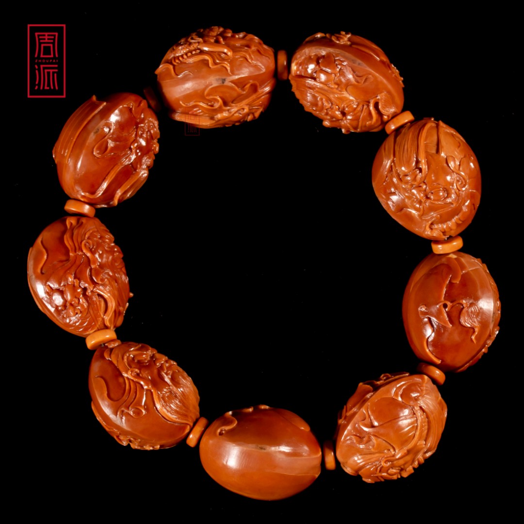 周派春毅核坊 浮雕关公铁核橄榄核雕刻手串文玩手工艺品苏工手链