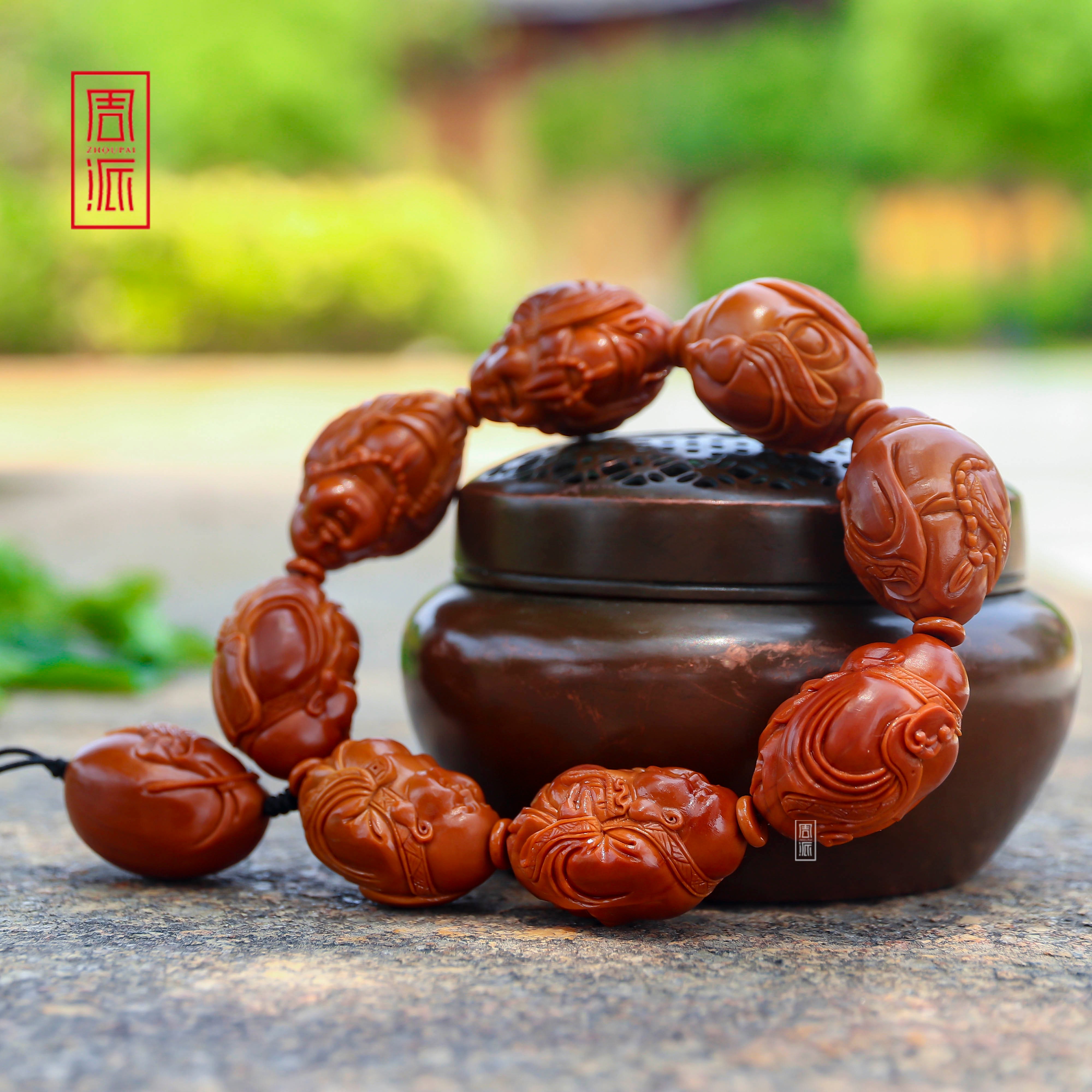 周派春毅核坊 传统弥勒橄榄核手串纯手工核雕文玩收藏品手工艺品