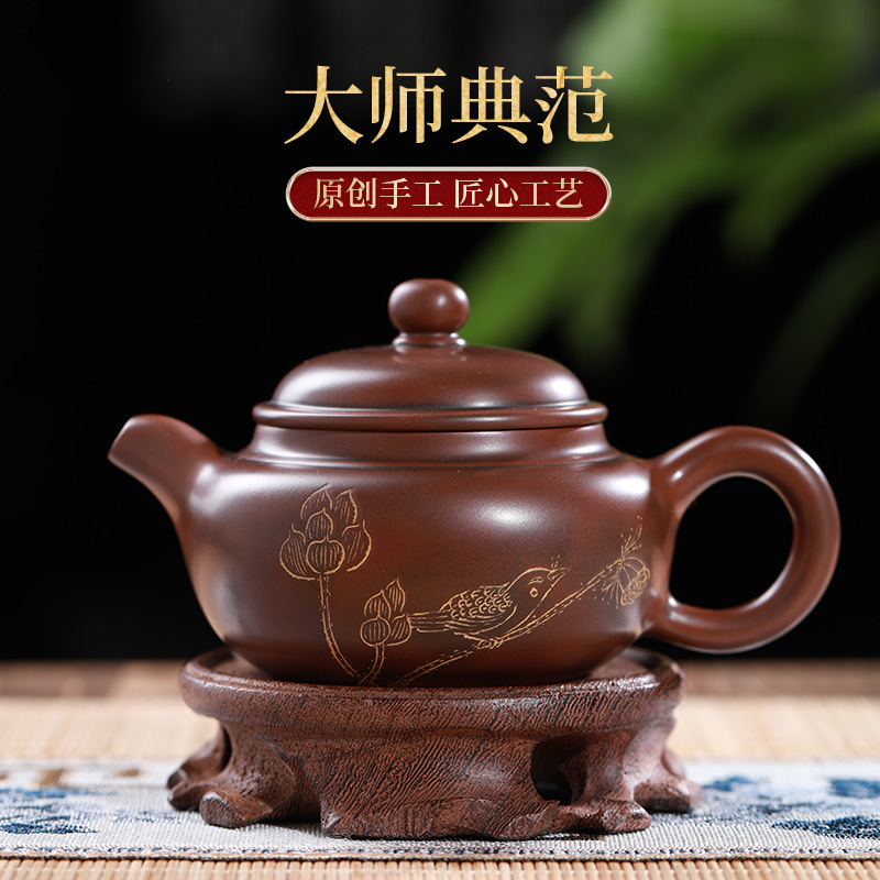 钦州坭兴陶紫砂壶纯全手工线刻仿古壶套装泡茶壶茶具