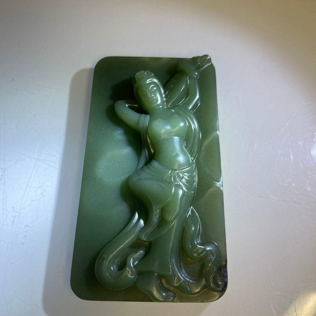 析木绿玉贵人吊坠牌子飞天手工立体手工和田材质产地辽宁直播珠宝
