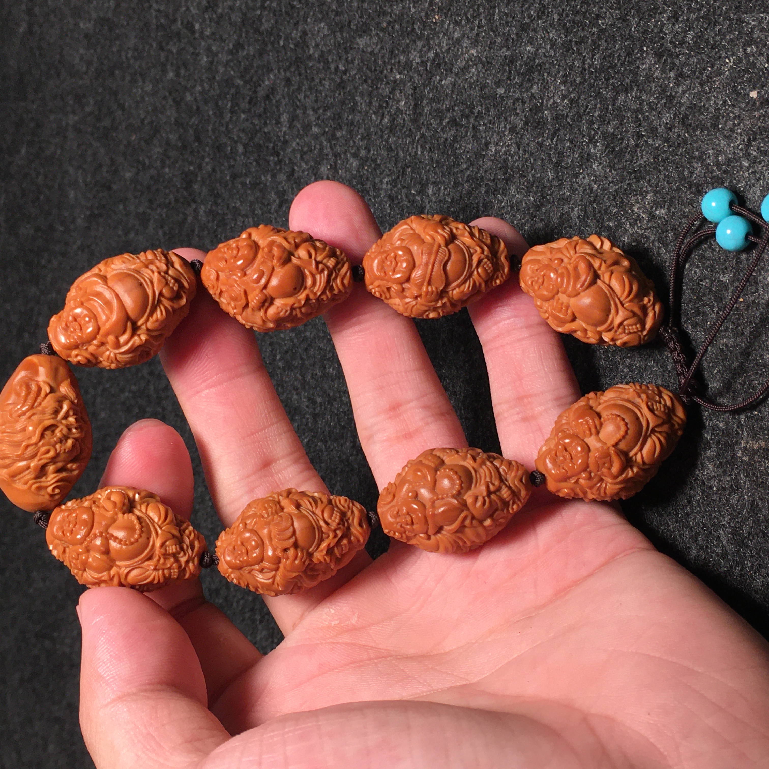 浮力练手款 橄榄核雕刻 九龙弥勒 苏工文玩手串浮雕