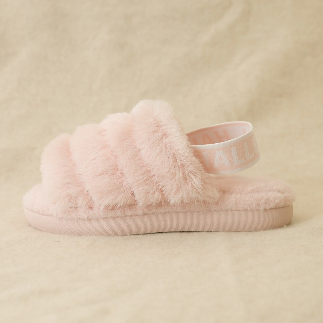 Halluci毛毛字母保暖网红绑带凉拖时尚外穿家居拖鞋软底办公室鞋