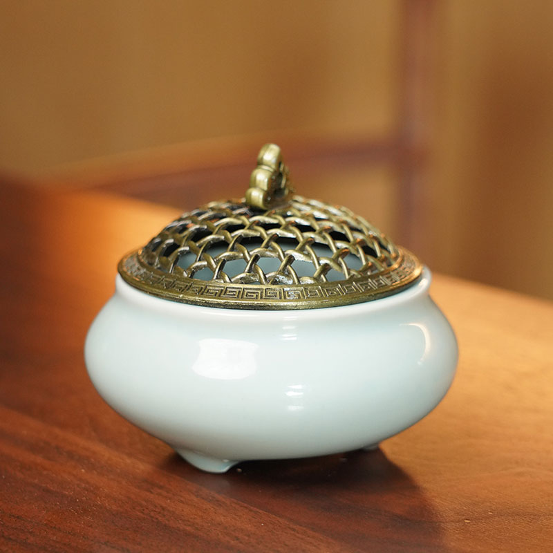 普云弟窑粉青盘香炉中式香薰炉家用室内熏香炉香道炉装饰摆件熏香