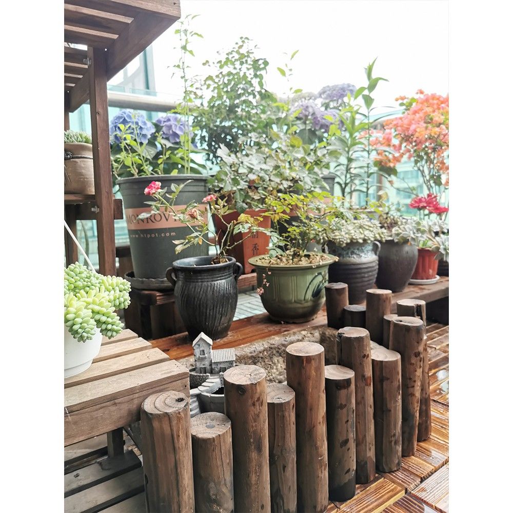 高低整圆木围栏木桩连木栅栏矮篱笆花园装饰围挡护栏实木碳化防腐