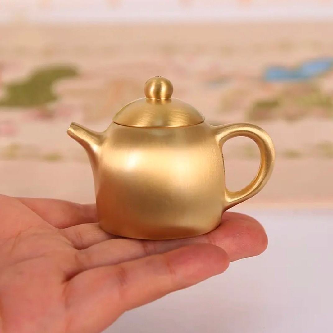 黄铜材质【把把壶】手玩手把件铜工艺品创意摆件精致茶壶手工茶具
