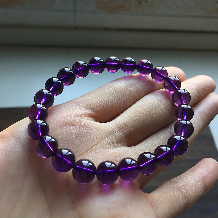 【高品深紫色 晶体干净】天然水晶乌拉圭紫水晶手链女紫晶手串