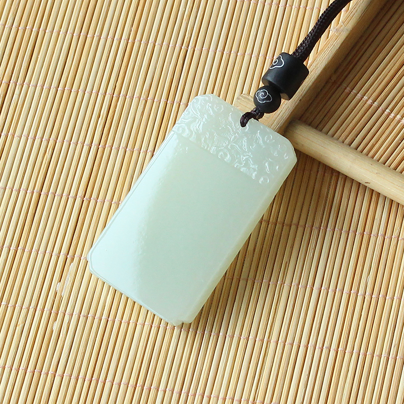 天然和田玉双龙平安无事牌男女款吊坠YZ2003高端时尚百搭方牌手工