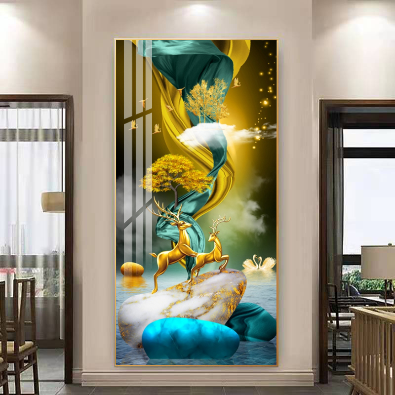 【石运麋鹿玄关】顺丰直发-送货到家2022晶瓷镶钻装饰画立体感