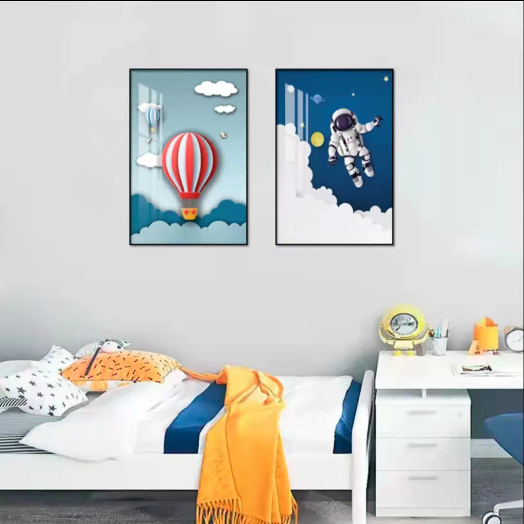 【儿童两联装饰画】卡通太空人现代卧室儿童榻榻米床头画可爱挂画