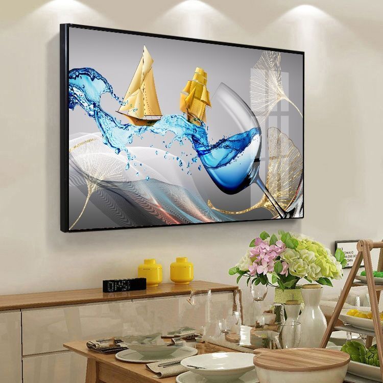 【单幅横版餐厅画】单幅有框晶瓷画客厅墙挂画饭厅单联晶瓷镶钻画