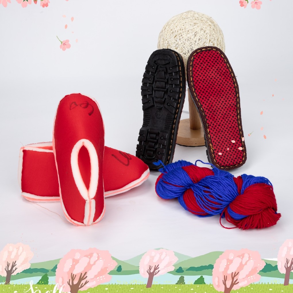 手工编织大码棉鞋材料包 已缝合海绵帮 鞋底 毛线冬季纯手工绵鞋