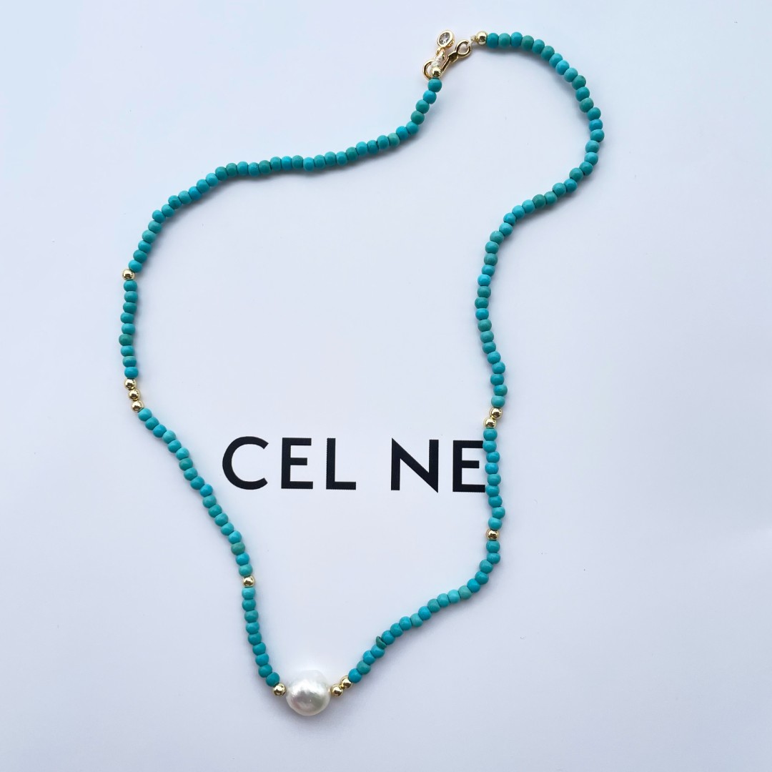 铜合金项链 颈链百搭小众蓝色彩色拼接项链长链