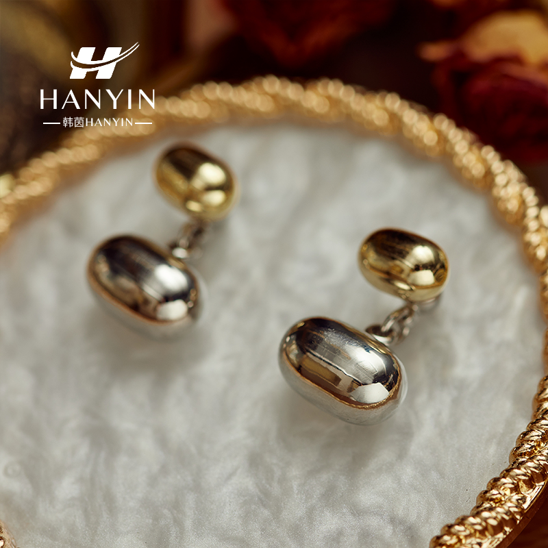 铜合金耳饰 气质时尚撞色小豆子冷淡风耳钉女法式耳环小众925银针