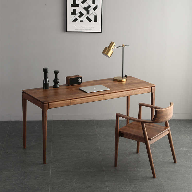 北欧实木书桌黑胡桃木办公桌简约家用儿童写字学习（不包安装）