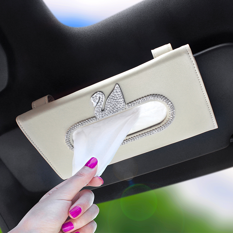 车内纸巾盒挂式汽车天鹅抽纸盒创意镶钻车载遮阳板装饰车用纸巾盒