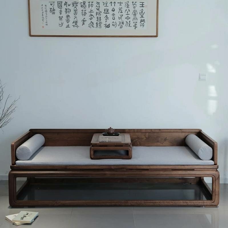 新中式黑胡桃木罗汉床现代简约客厅沙发禅意罗汉榻榫卯家具