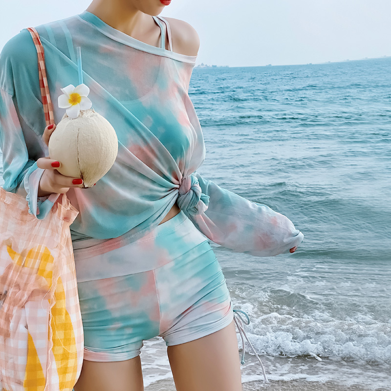 美亦舒2025年遮肚运动风三件套ins风小清新长袖防晒泳衣女泳衣