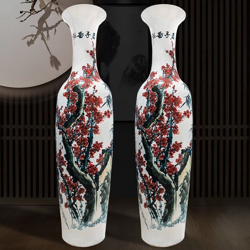 景德镇瓷器陶瓷手绘君子兰落地大花瓶酒店新中式客厅装饰品摆件