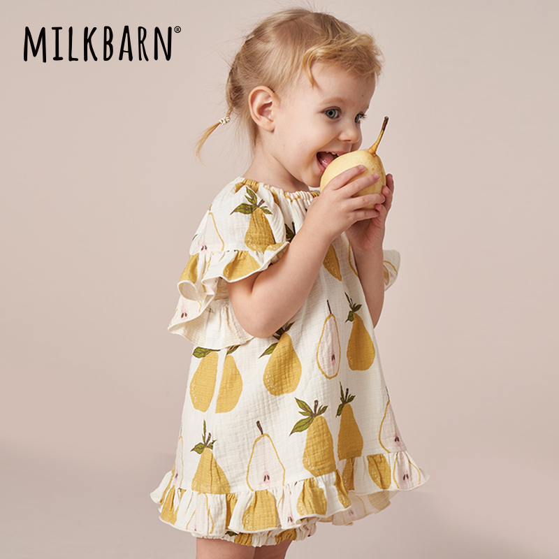 【有机棉绉布工艺】Milkbarn夏季连衣裙宝宝外穿百褶荷叶边短袖