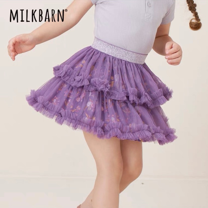 Milkbarn夏季女童半身裙儿童短裙花边裙子公主裙蓬蓬裙网纱裙