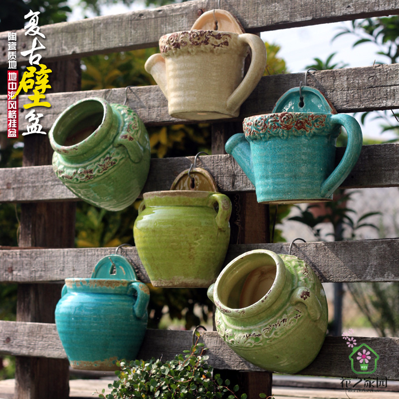 壁挂花盆复古经典欧式阳台挂壁盆多肉悬挂式墙壁装饰多肉陶瓷花盆