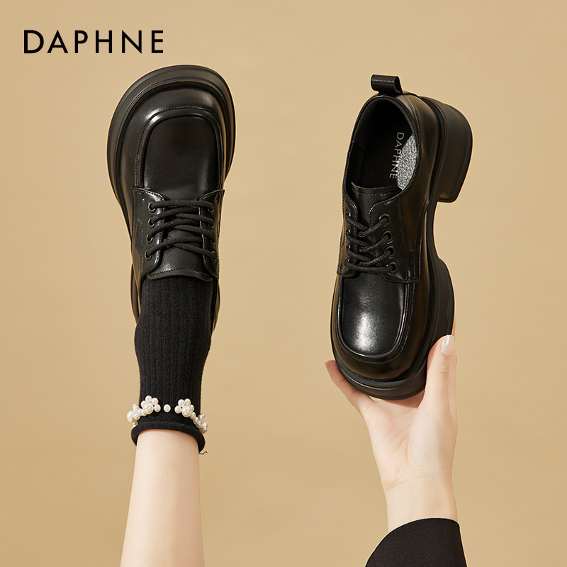 Daphne/达芙妮英伦风系带厚底小皮鞋松糕粗跟百搭单鞋4022404084