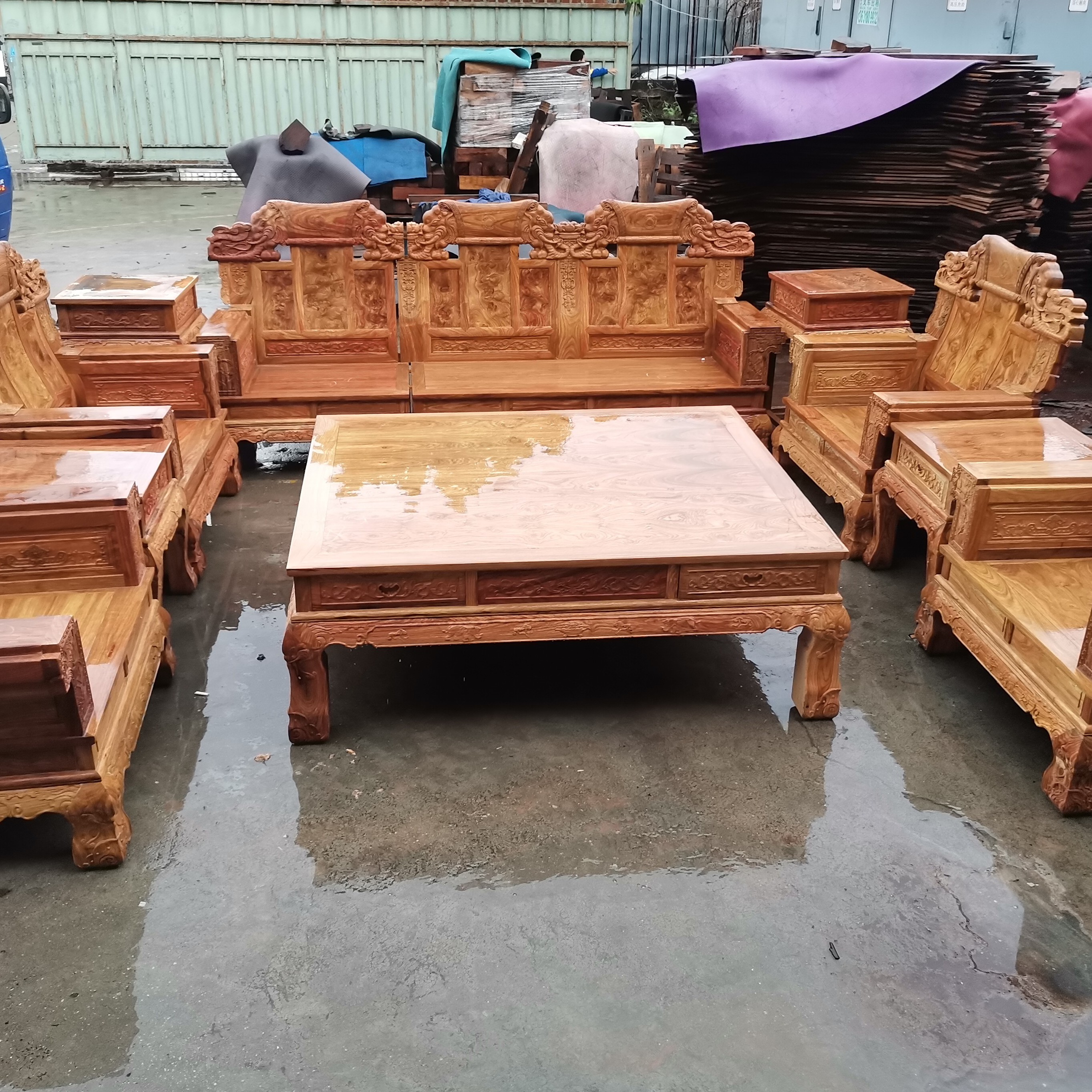 吉象大奔沙发十件套客厅中式古典雕花木家具实木家具新中式成套