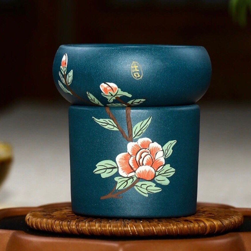 宜兴紫砂茶漏过滤茶叶功夫茶具配件滤茶器主人杯过滤网彩绘牡丹