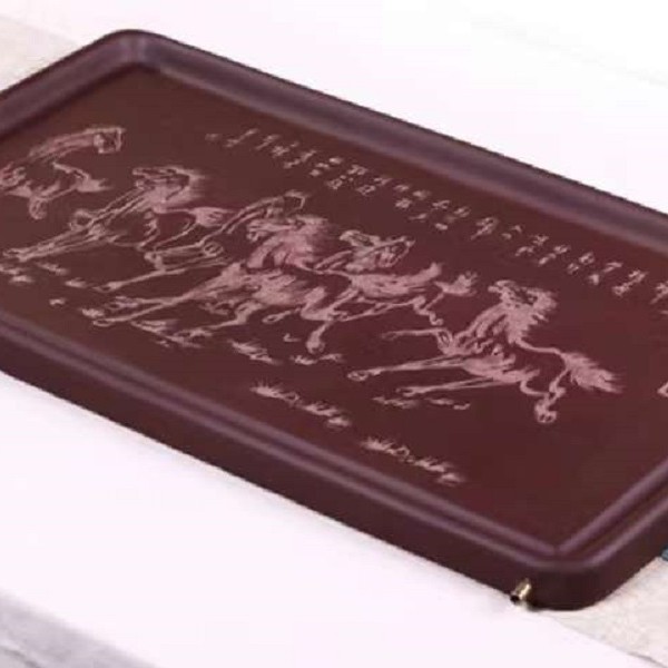 宜兴紫砂茶盘茶托家用功夫茶具长方形大小号家用茶海茶台八骏图