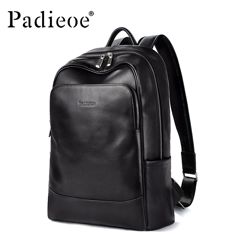 Padieoe头层牛皮双肩包背包男高档商务休闲真皮电脑包商务背包
