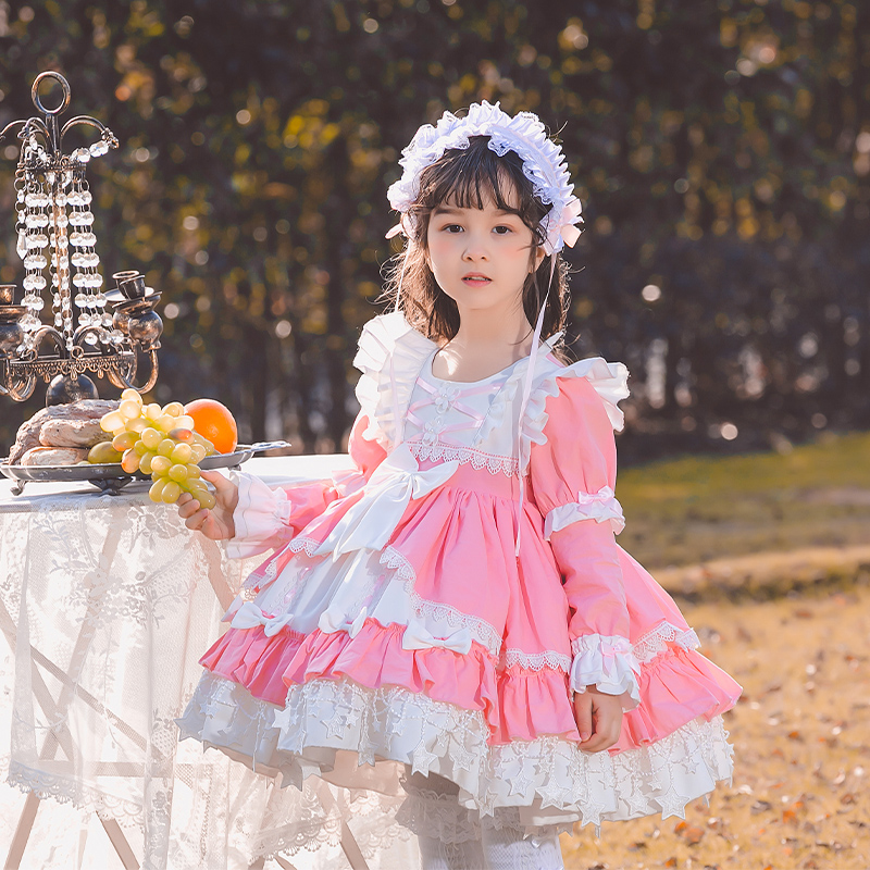 枝芽2025春季新款高端童装女童洛丽塔Lolita粉色公主裙儿童蓬蓬裙